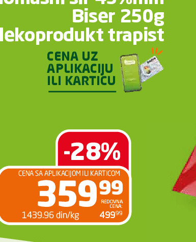 Punomasni sir 45%mm Biser 250g Mlekoprodukt trapist