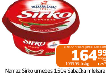 Namaz Sirko urnebes 150g Šabačka mlekara