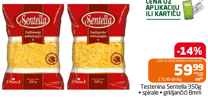 Testenina Sentella 350g • spirale grkljančići 8mm
