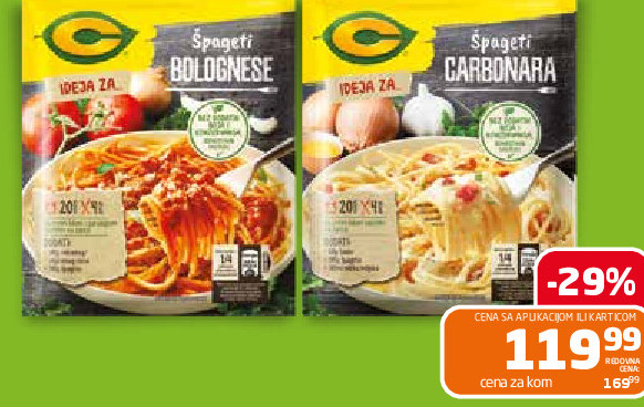 Dodatak za jelo C špageti bolognese 55g • carbonara 34g