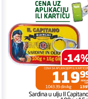 Sardina u ulju II Capitano 100g +15g
