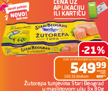 Žutorepa tunjevina Stari Beograd u maslinovom ulju 3x 80g