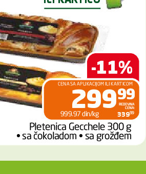 Pletenica Gecchele 300 g • sa čokoladom • sa grožđem