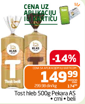 Tost hleb 500g Pekara AS • crni • beli