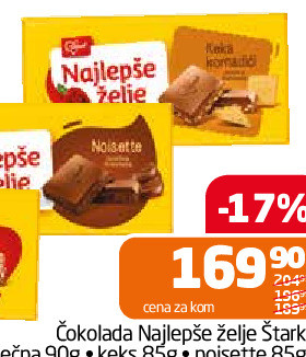 Čokolada Najlepše želje Štark • mlečna 90g • keks 85g • noisette 85g