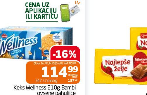 Keks Wellness 210g Bambi ovsene pahuljice