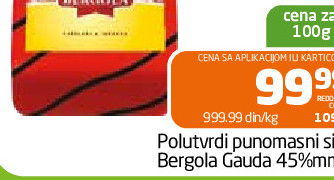 Polutvrdi punomasni sir Bergola Gauda 45%mm