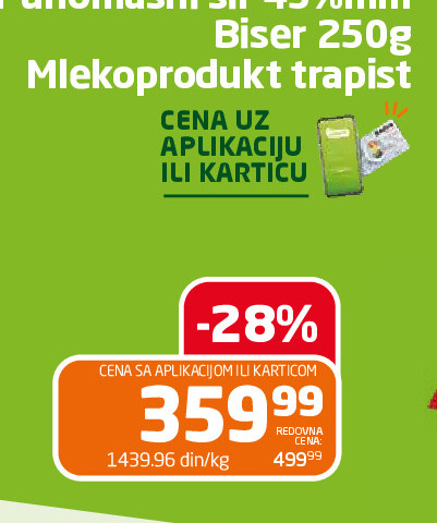 Punomasni sir 45%mm Biser 250g Mlekoprodukt trapist