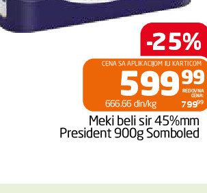 Meki beli sir 45%mm President 900g Somboled