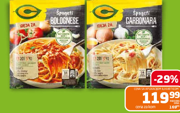 Dodatak za jelo C špageti bolognese 55g • carbonara 34g