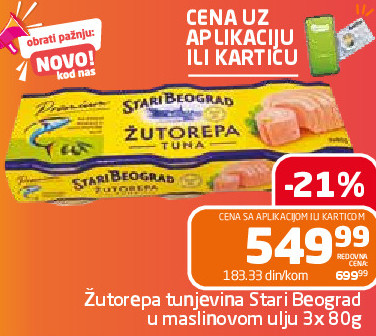 Žutorepa tunjevina Stari Beograd u maslinovom ulju 3x 80g