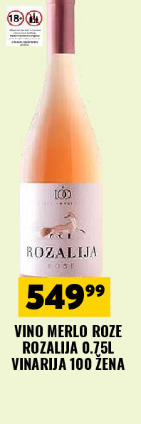 VINO MERLO ROZE ROZALJA 0.75L VINARIJA 100 ŽENA