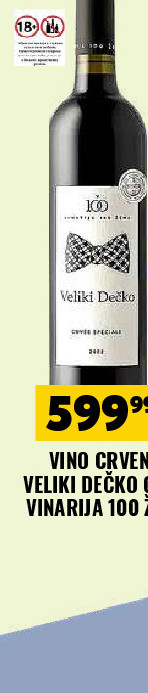 VINO CRVENO VELIKI DEČKO 0.75L VINARIJA 100 ŽENA