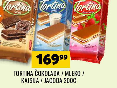 TORTINA ČOKOLADA / MLEKO / KAJSIJA / JAGODA 200G