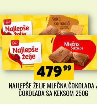 NAJLEPŠE ŽELJE MLEČNA ČOKOLADA / ČOKOLADA SA KEKSOOM 250G