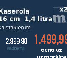 Kaserola 16 cm 1,4 litra sa staklenim poklopcem