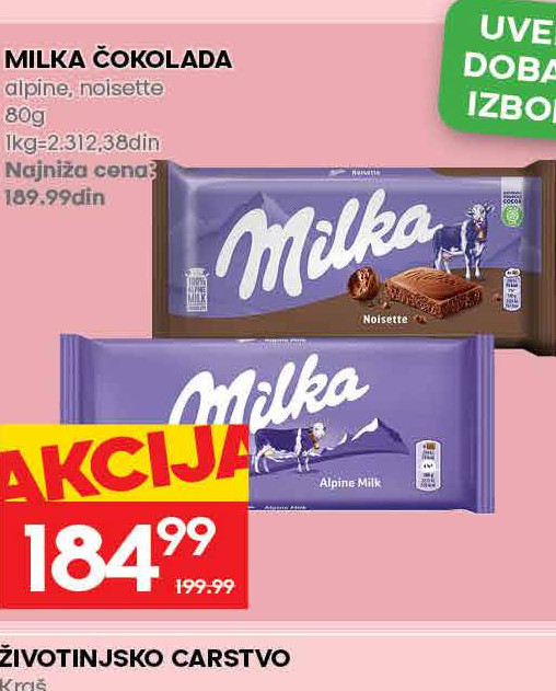 MILKA ČOKOLADA alpine, noisette