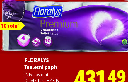 FLORALYS Toaletni papir Četvorostoljni
