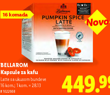 Kapsule za kafu Latte sa ukusom bundeve