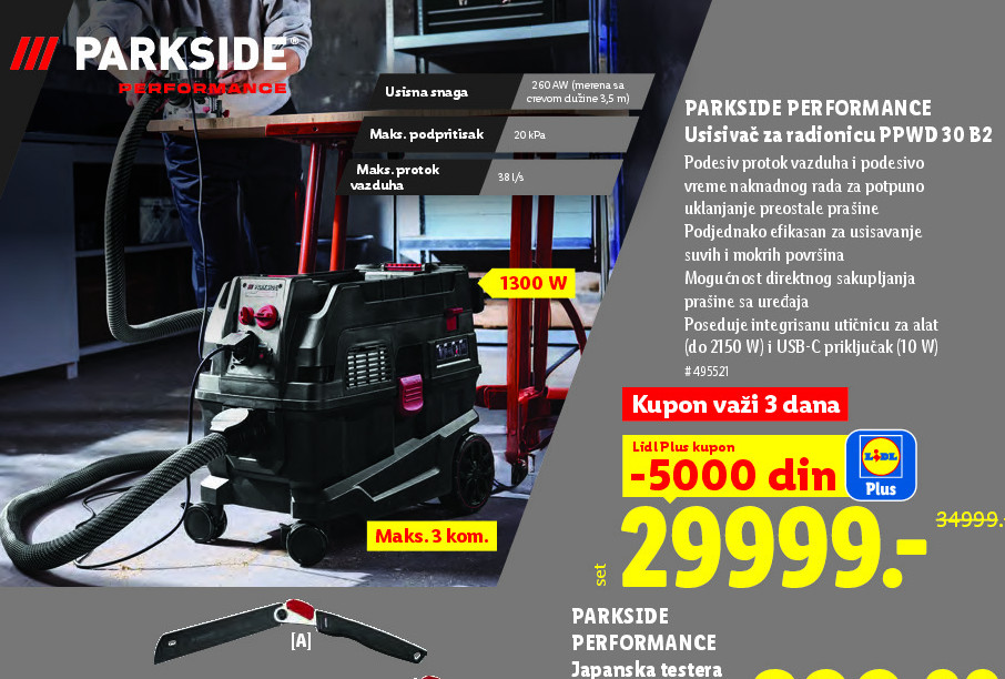 PARKSIDE PERFORMANCE Usisivač za radionicu PPWD 30 B2