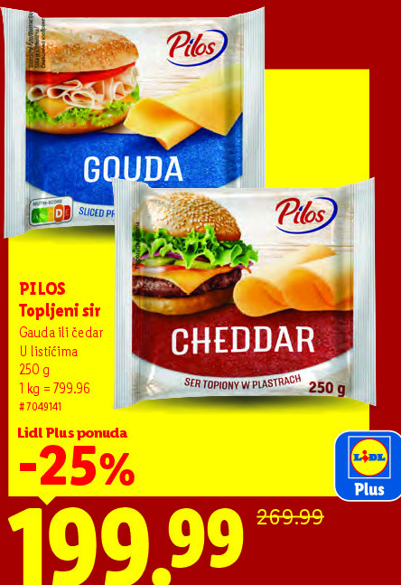 Pilos Topljeni sir Gouda ili Cheddar U listićima