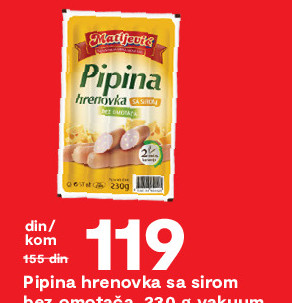 Pipina hrenovka sa sirom bez omotača, 230 g vakuum