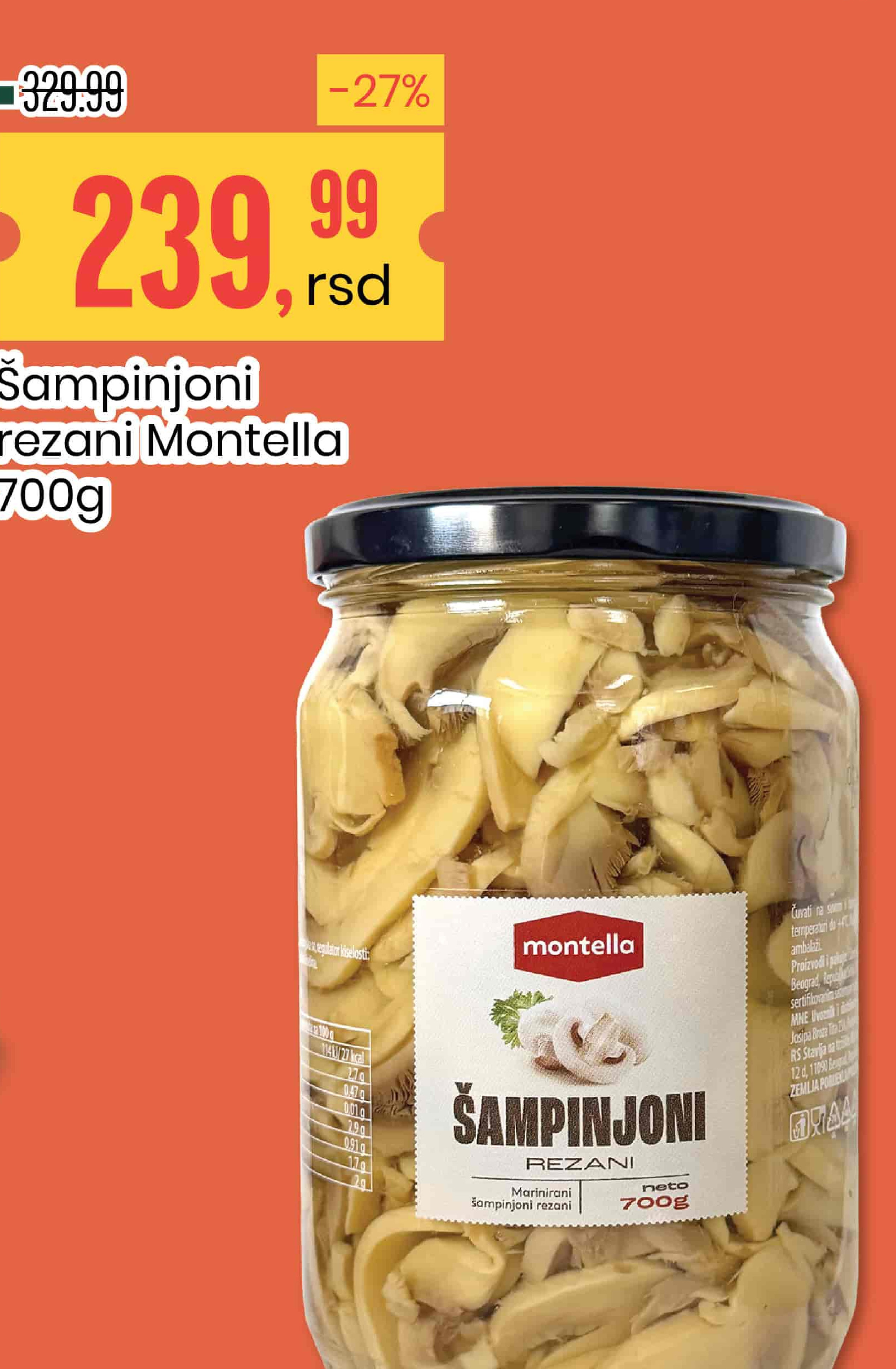 Šampinjoni rezani Montella 700g