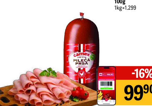 Dimljena pileća prsa Carnex, 100g