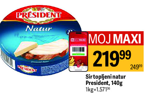 Sir topljeni natur President, 140g