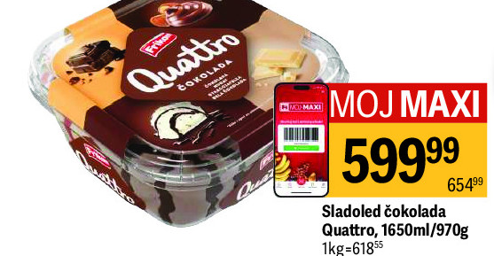 Sladoled čokolada Quattro, 1650ml/970g