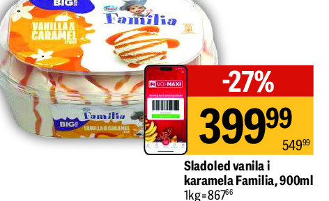 Sladoled vanila i karamela Familia, 900ml