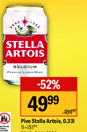 Pivo Stella Artois, 0.33l