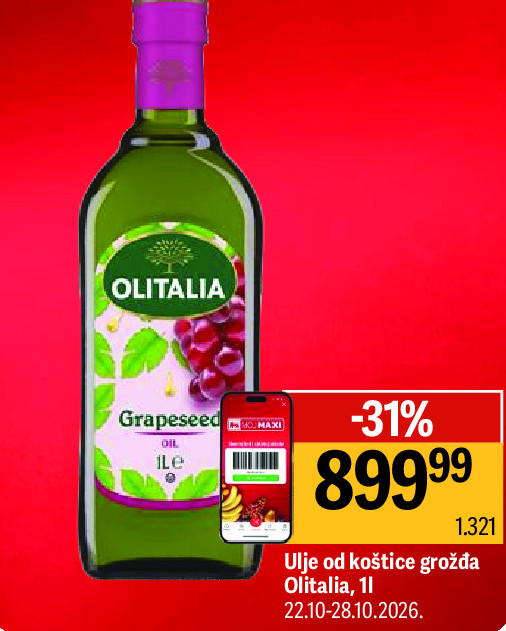 Ulje od koštica grožđa Olitalia, 1l