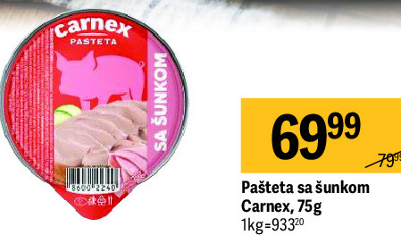 Pašteta sa šunkom Carnex, 75g