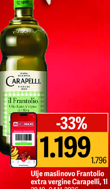 Ulje maslinovo Frantolio extra vergine Carapelli, 1l