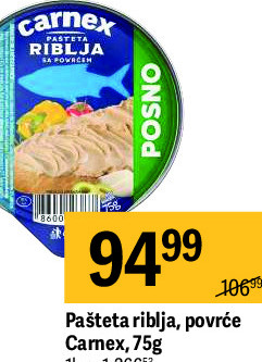 Pašteta riblja, povrće Carnex, 75g