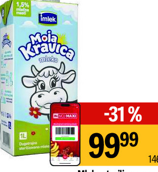 Mleko sterilizovano 1,5% móm Moja Kravica, 1l
