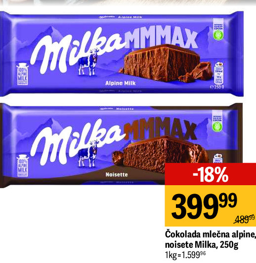 Čokolada alpine, noisette Milka