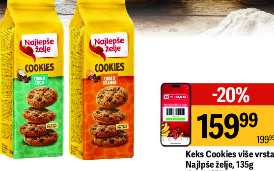 Keks Cookies više vrsta Najljuđe želje, 135g