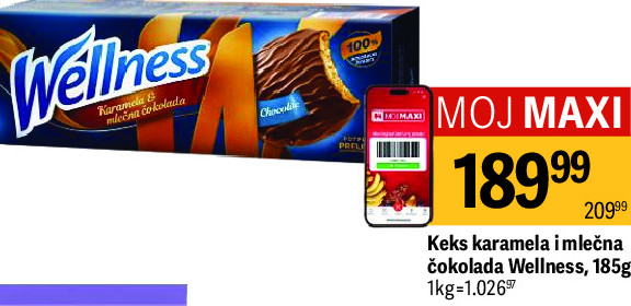 Keks karamela i mlečna čokolada Wellness, 185g
