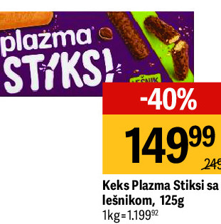 Keks Plazma Stiksi sa lešnikom, 125g