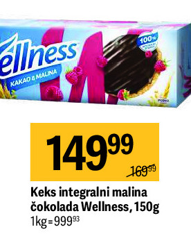 Keks integralni malina čokolada Wellness, 150g