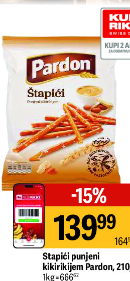 Štapići punjeni kikirikijem Pardon, 210g