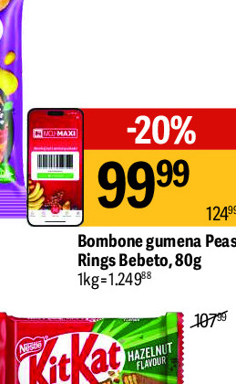 Bombone gumena Peach Rings Bebeto, 80g