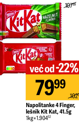 Napolitanke 4 Finger, lešnik Kit Kat, 41.5g