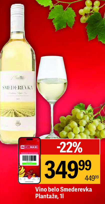 Vino belo Smederevka Plantaže, 1l