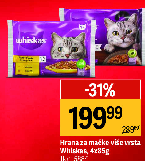 Hrana za mačke više vrsta Whiskas, 4x85g