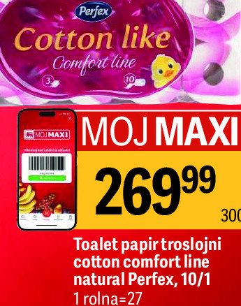 Toalet papir troslojni cotton comfort line natural Perfex, 10/1 rola=27